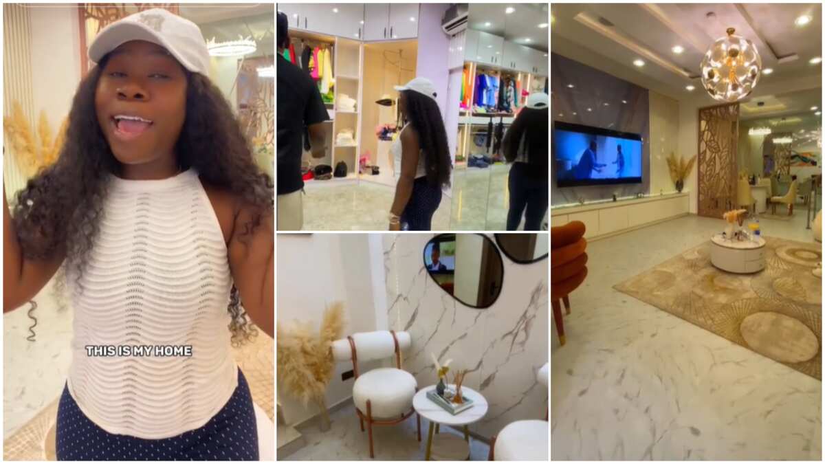 Pretty lady showcases her ¢4 million mansion, uses remote control for curtains, has CCTV