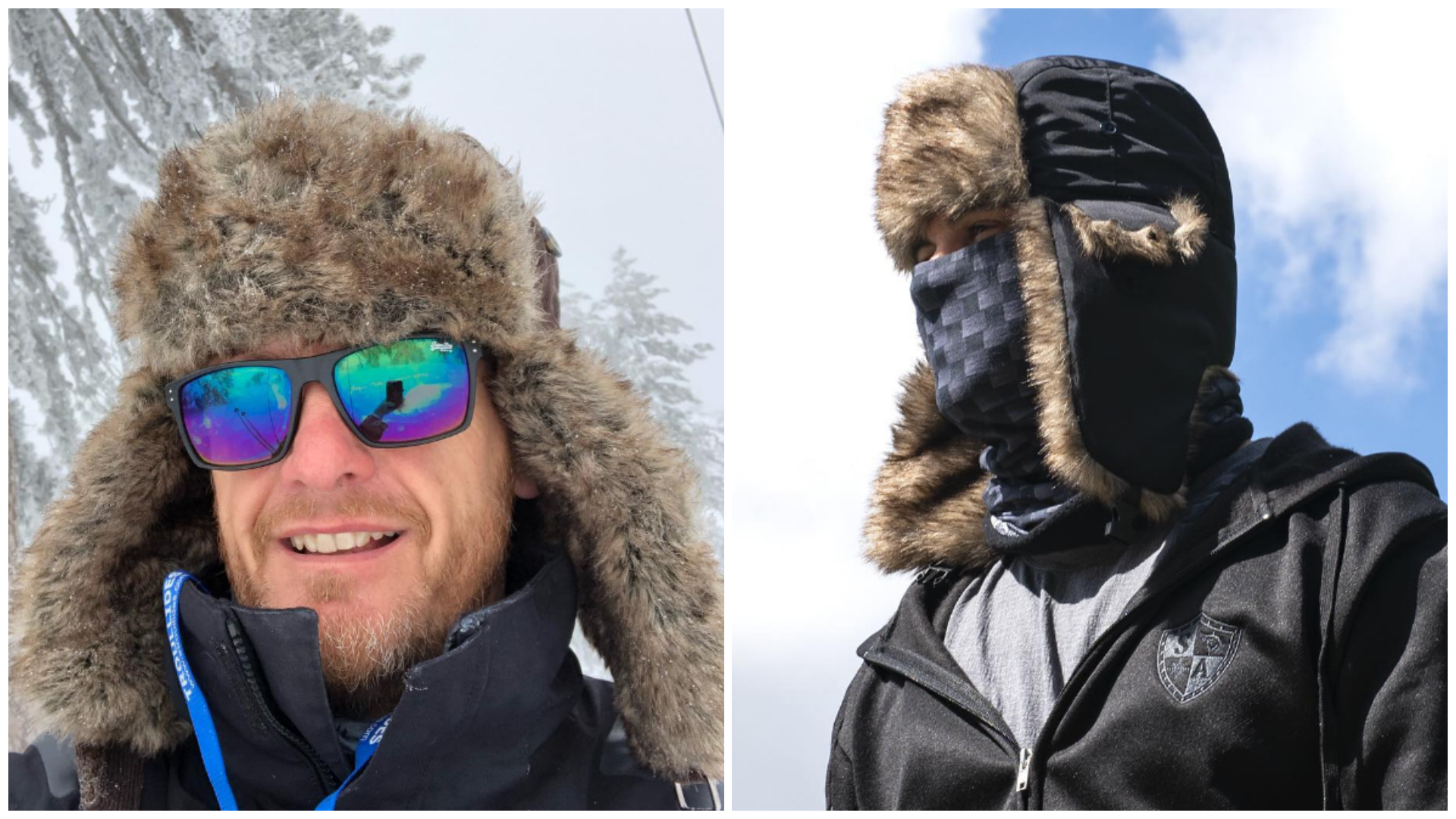 Men in trapper hats during winter