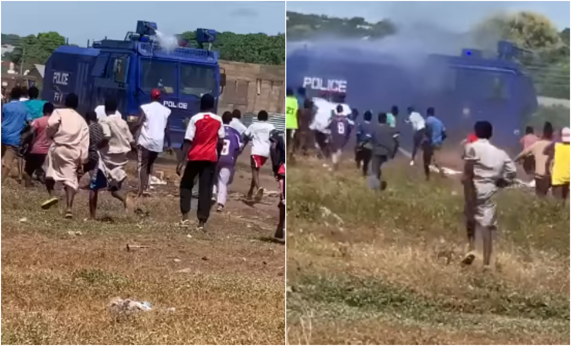 Ejura protest: Video of fearless youth chasing water cannon shooting water at them pops up