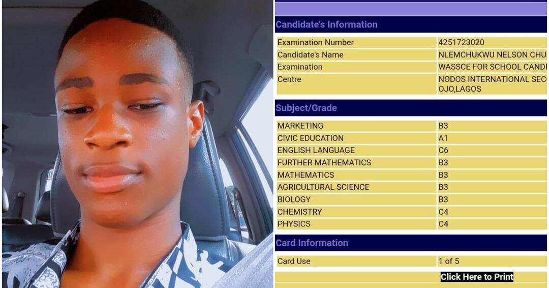 Nigerian boy shows off WAEC result