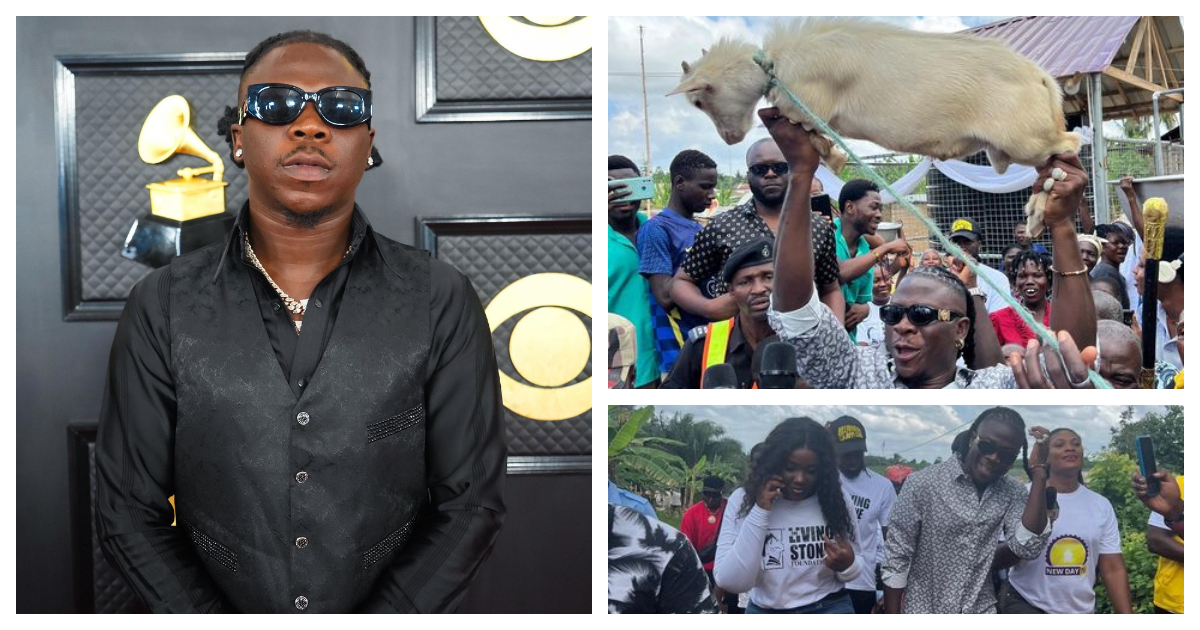 Stonebwoy receives goat as token of appreciation after building four boreholes for a deprived community