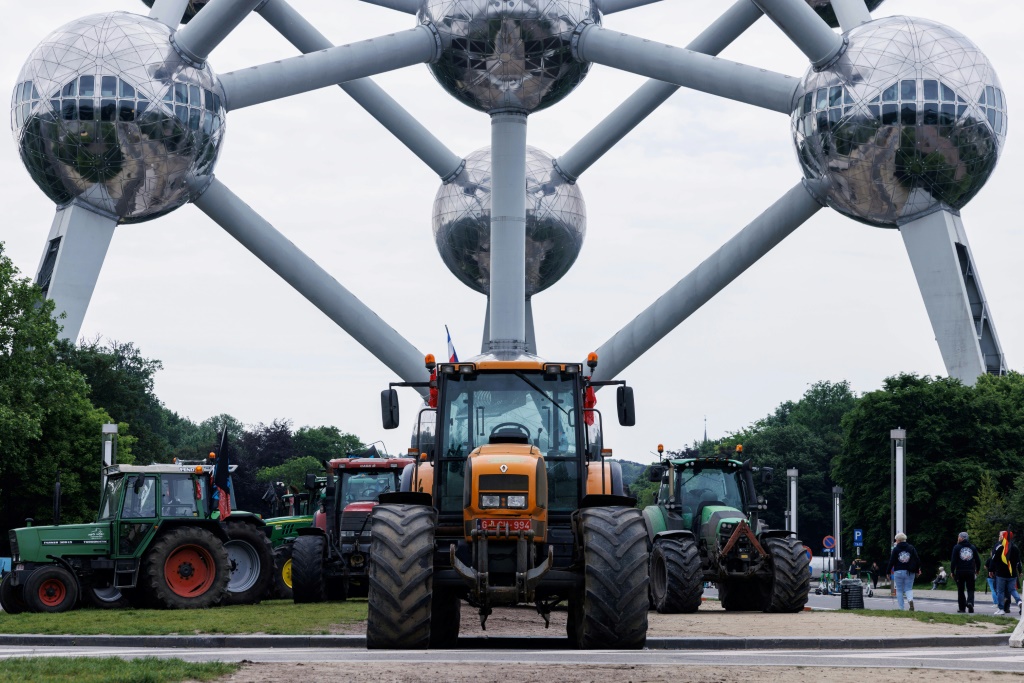 Tractors gathered near the Atomium exhibition space in Brussels in the latest farmer protest against EU environmental policies