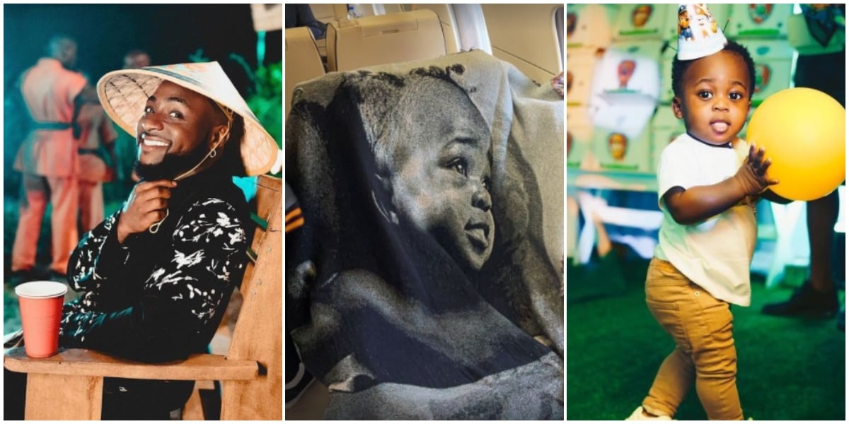 Singer Davido Shares Photo of Customized Blanket with Ifeanyi's Face Printed on It