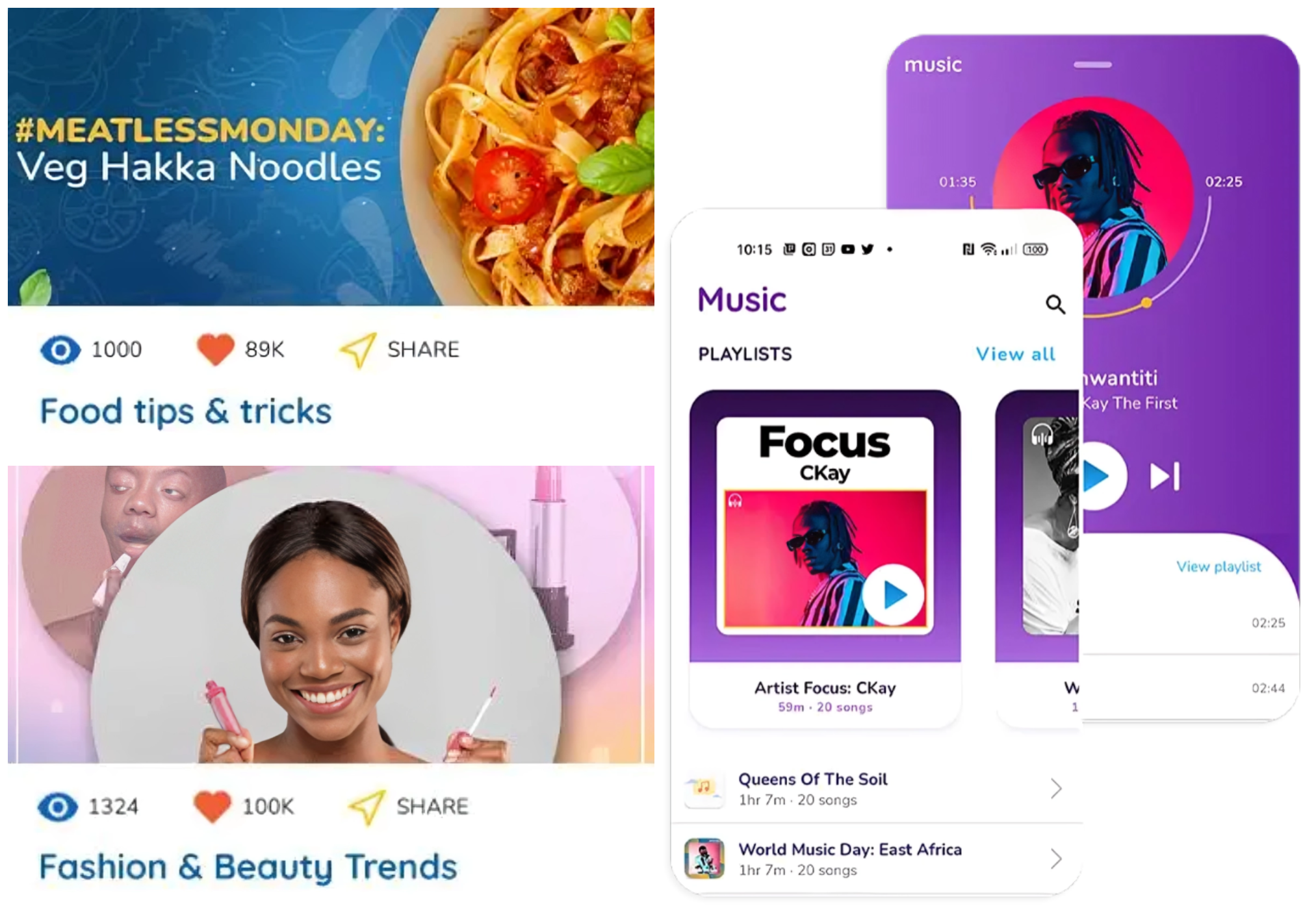 The Ayoba app entertainment channels feature and music playlists