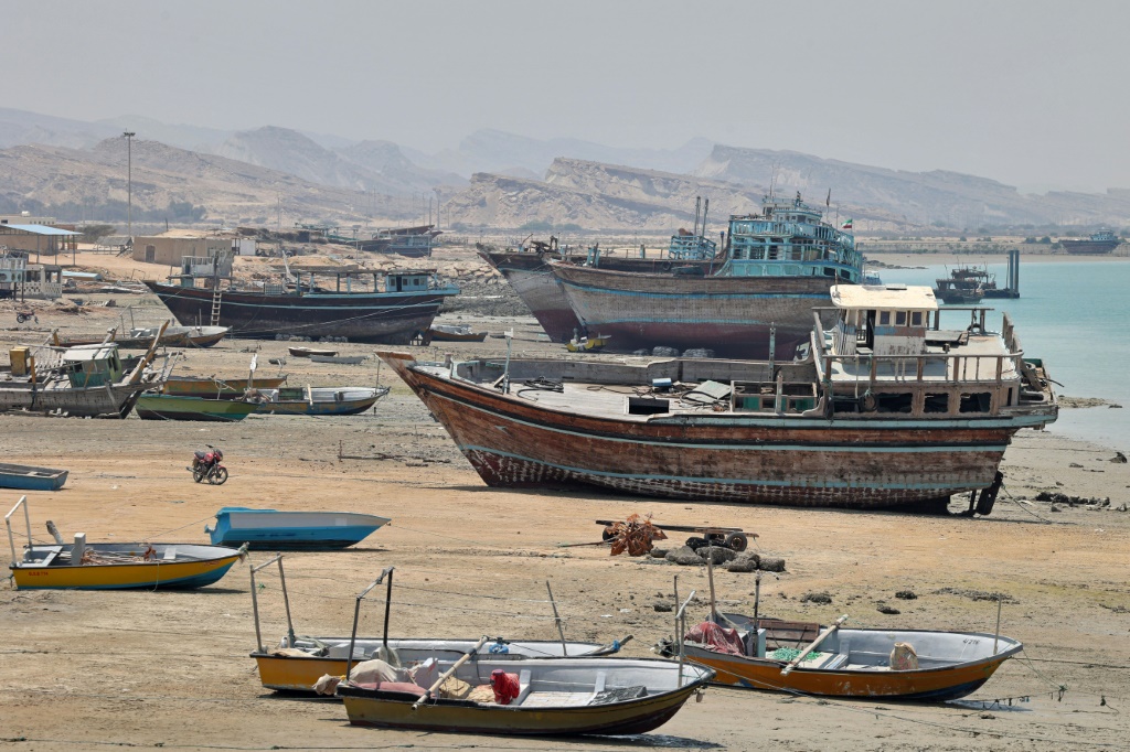 Traditional wooden ships on Iran's Qeshm island in the Gulf, seen on April 29, 2023