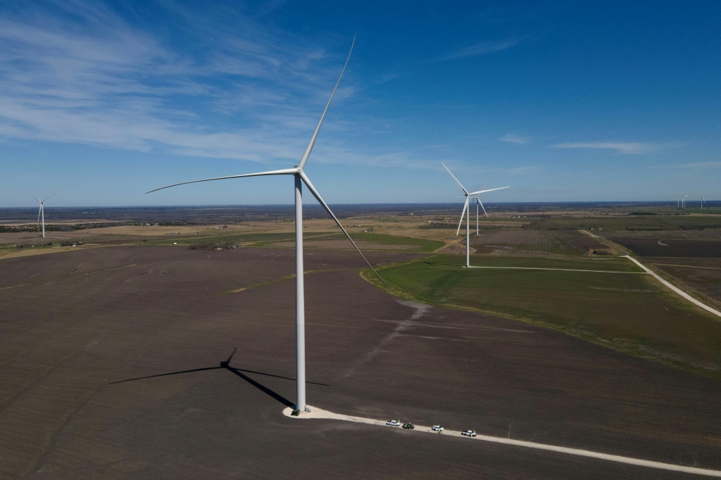 A new wind turbine installation near Dawson, Texas