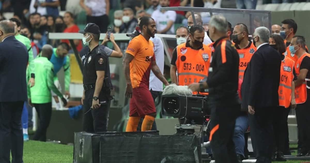 Marcao of Galatasaray leaves the pitch after receiving red card during the Turkish Super Lig. (Photo by Hakan Burak Altunoz/Anadolu Agency via Getty Images)