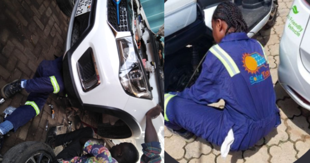 Beautiful Ghanaian Female Technocrat Shares Picture of Herself Repairing a Car; Netizens React