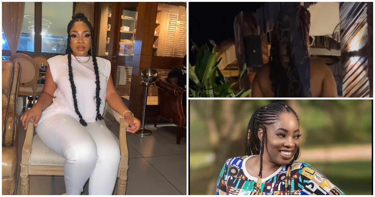 Ghanaian socialite Moesha Boduong goes tops as she works as a waitress at a beach resort
