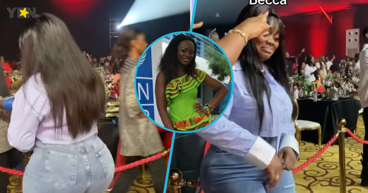 Akua GMB slays in denim jeans while showing off her Adowa dance moves at Becca and Kwabena Kwabena's concert