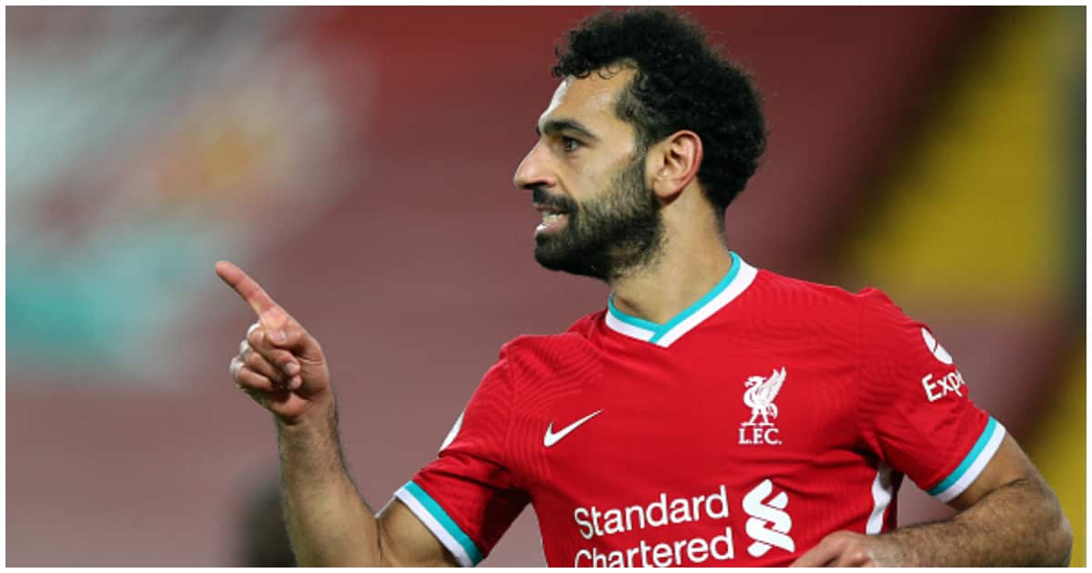 Salah celebrates after scoring for Liverpool. Photo: Getty Images.