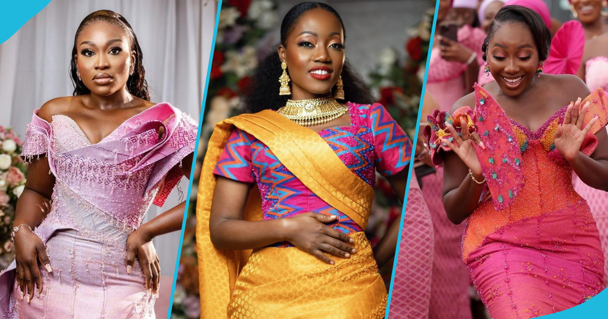 See photos of the top 10 uniquely designed corseted kente gowns for 2024 Ghanaian brides