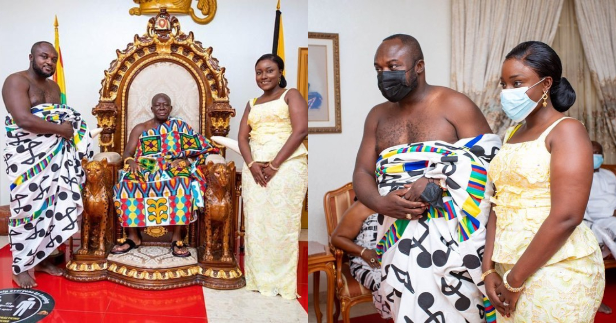 Beautiful photos drop as Anita Sefa Boakye and her Adinkra Pie CEO visit Otumfuo after their royal wedding