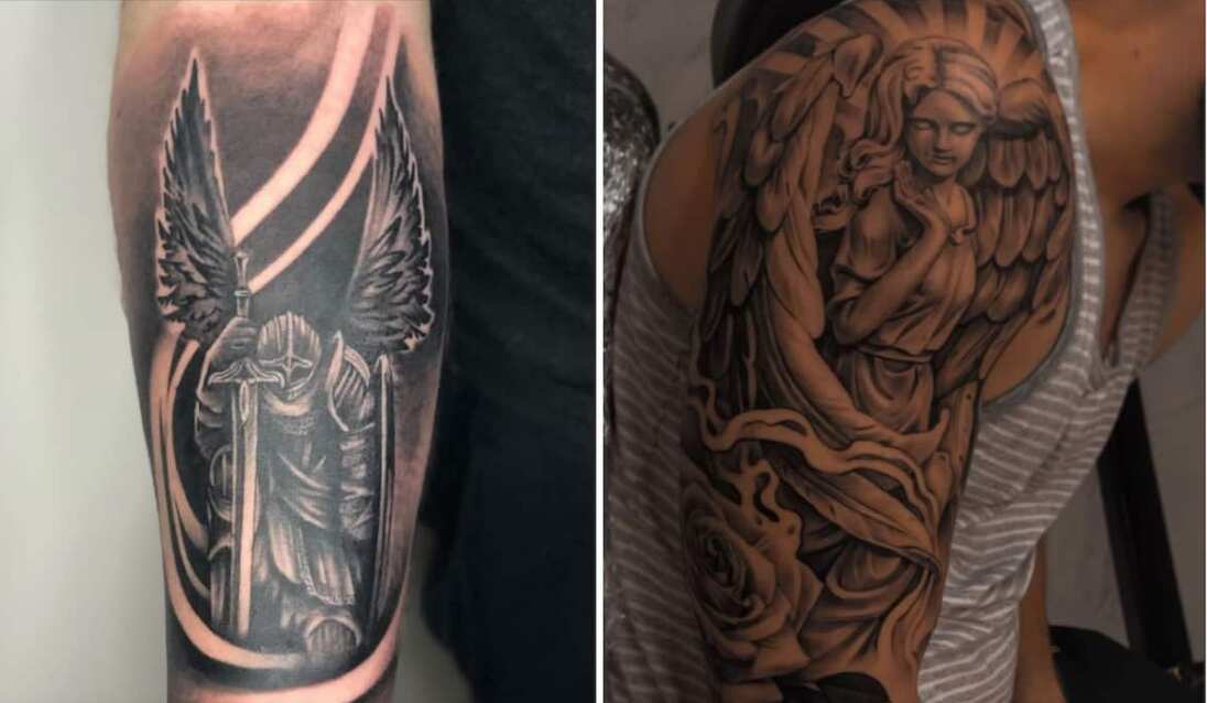 angels vs demons tattoo half sleeve