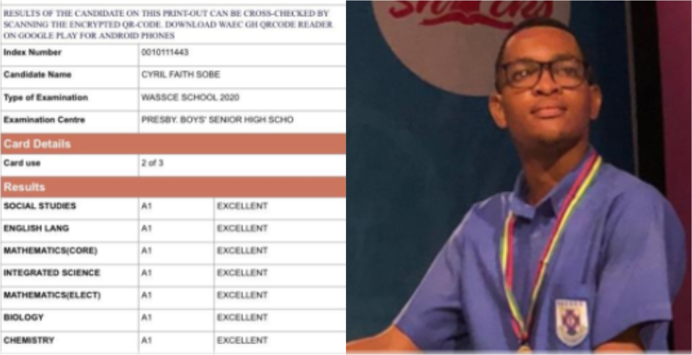 Cyril Sobe: Brilliant PRESEC Science student scores straight 8As in WASSCE (Photos)