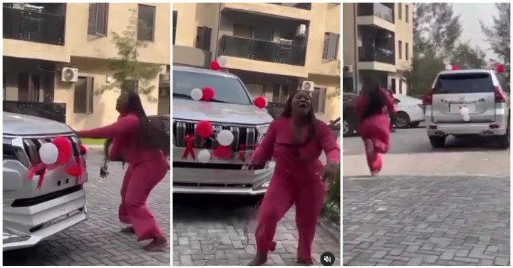 Photos from video of girlfriend trying to stop boyfriend from leaving with his Toyota gift