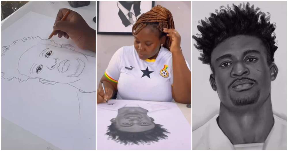 Ghanaian lady draws Mohammed Kudus.