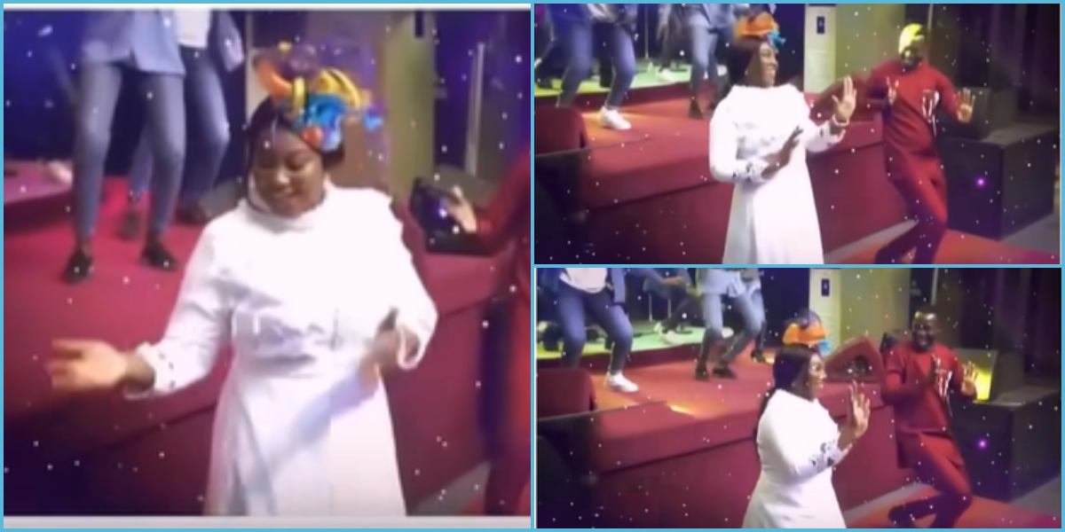 Alpha Hour: Pastor Elvis Agyemang’s wife, Lady Mercy hits the dance floor and goes down low in church