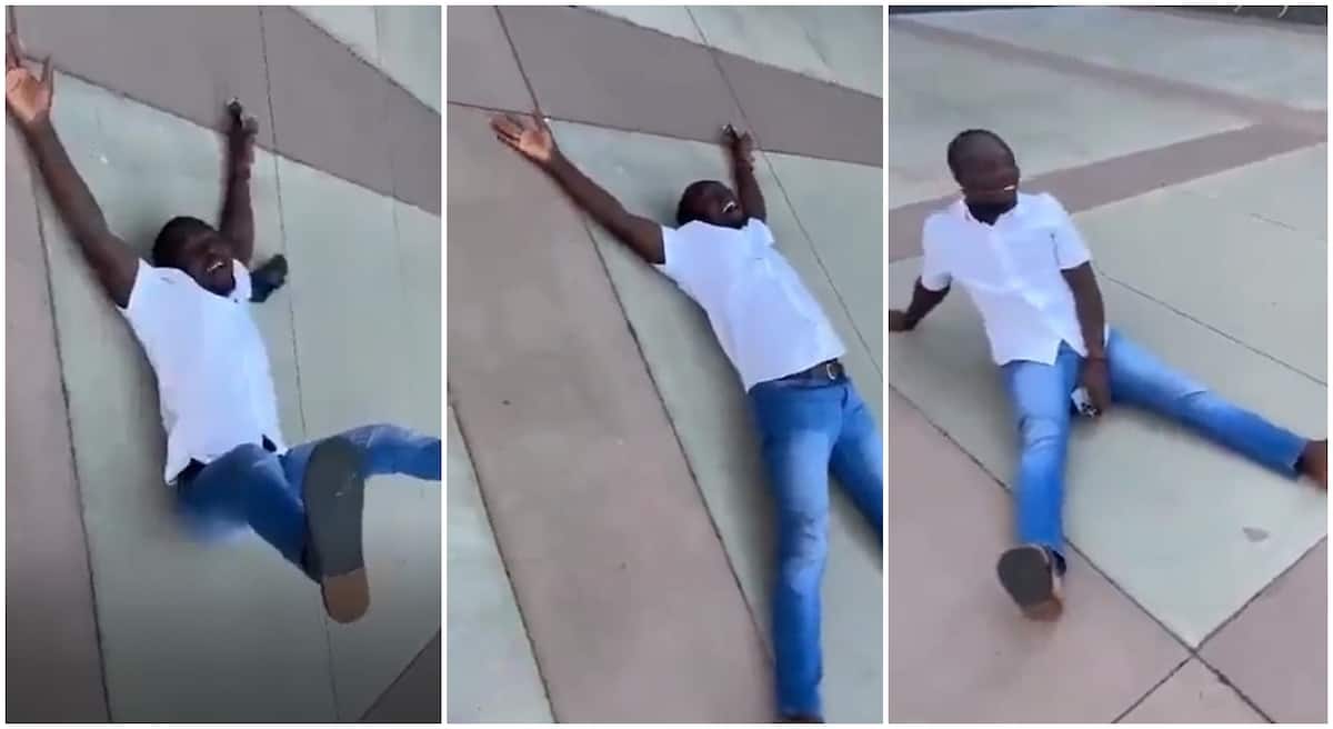 Happy young man rolls on the ground to celebrate as he 'japa' & lands in Canada
