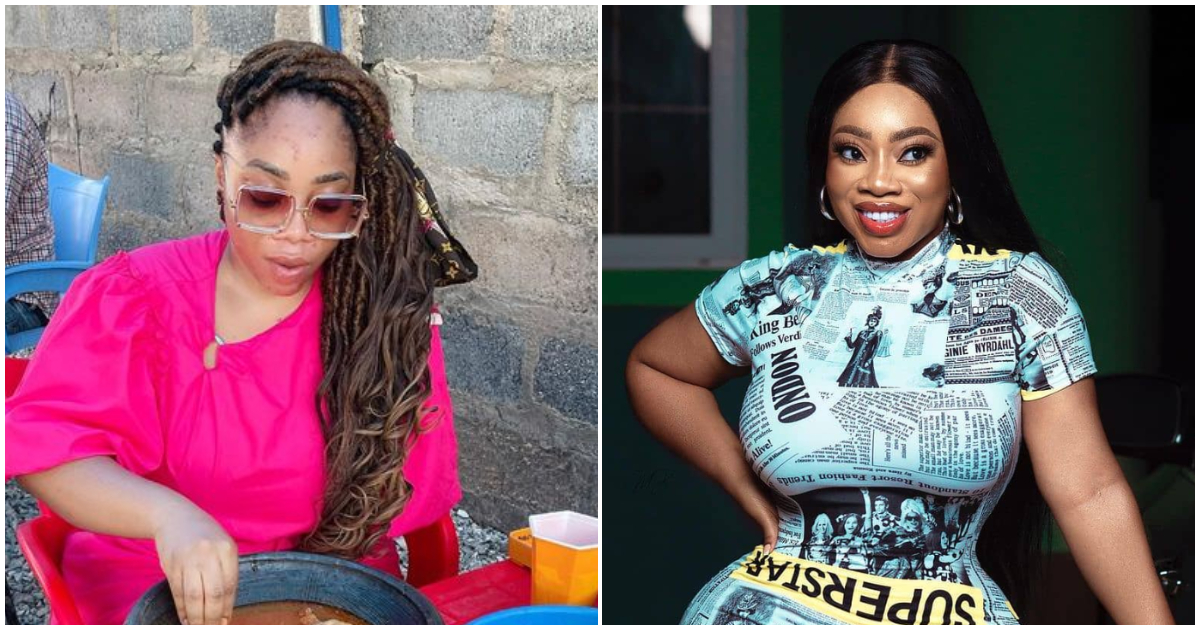 A photo of Ghanaian slay queen Moesha Boduong eating fufu with her hand sparks reactions