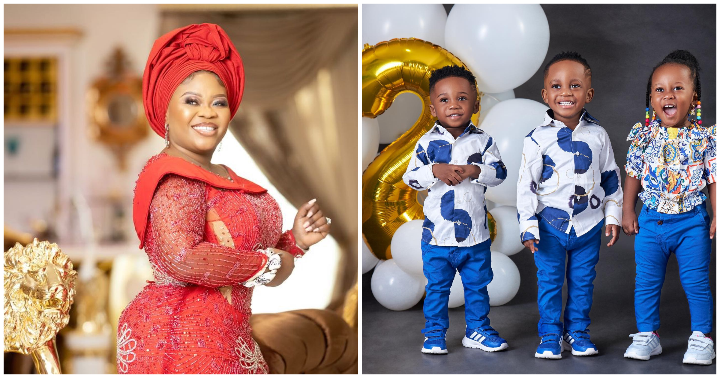 Obofour's wife celebrates 2nd birthday of their triplets with lovely photos and videos, many amazed by girl's looks