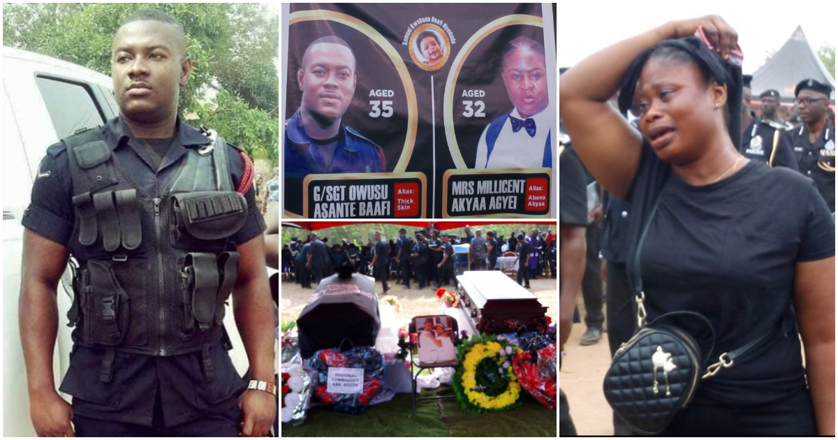 Sergeant Baafi's: Late police officer who died with wife and baby in fire laid to rest; heartbreaking images pop up