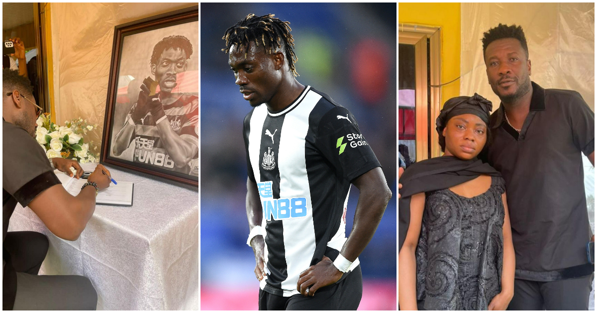 Asamoah Gyan in tears as he meets Christian Atsu's twin sister, Christiana Atsupie Twasam, at their family home