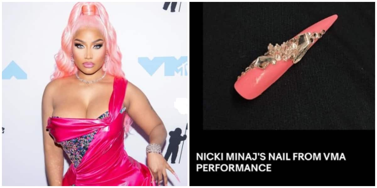 Photos of Nicki Minaj and a press-on nail.