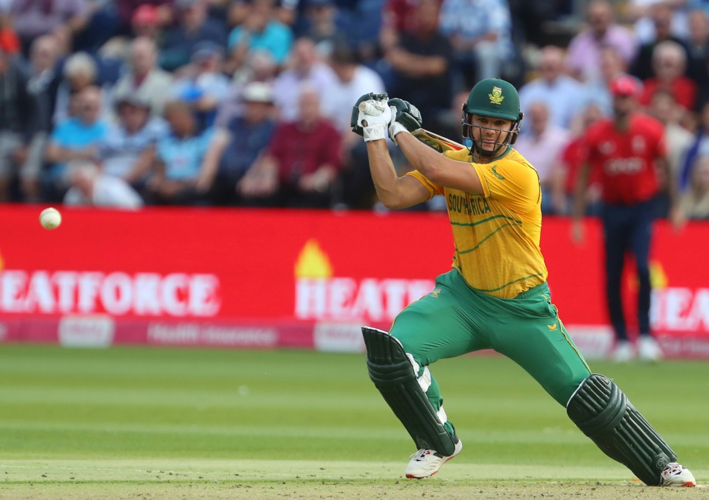 Dashing fifty - South Africa's Rilee Rossouw hits out during the second T20 against England in Cardiff