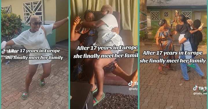 Lady happily reunites with family after 17 years in Europe