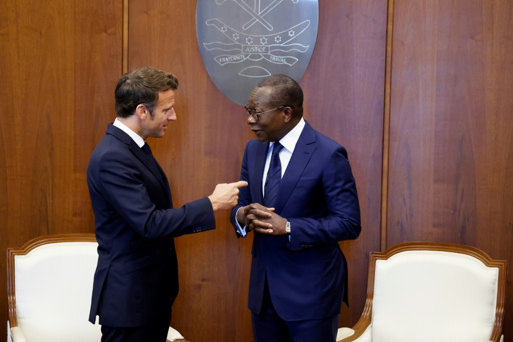 Benin leader Patrice Talon (R) made his comment during a visit by French President Emmanuel Macron (L) to Cotonou