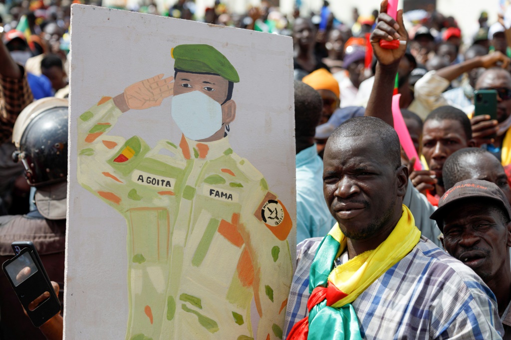 Support: A pro-junta and pro-Russia rally in Bamako in May