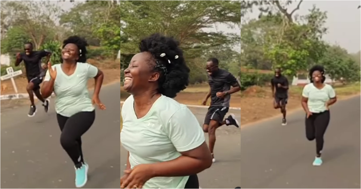 Okyeame Kwame's wife Annica outruns him in a racing challenge; funny video drops