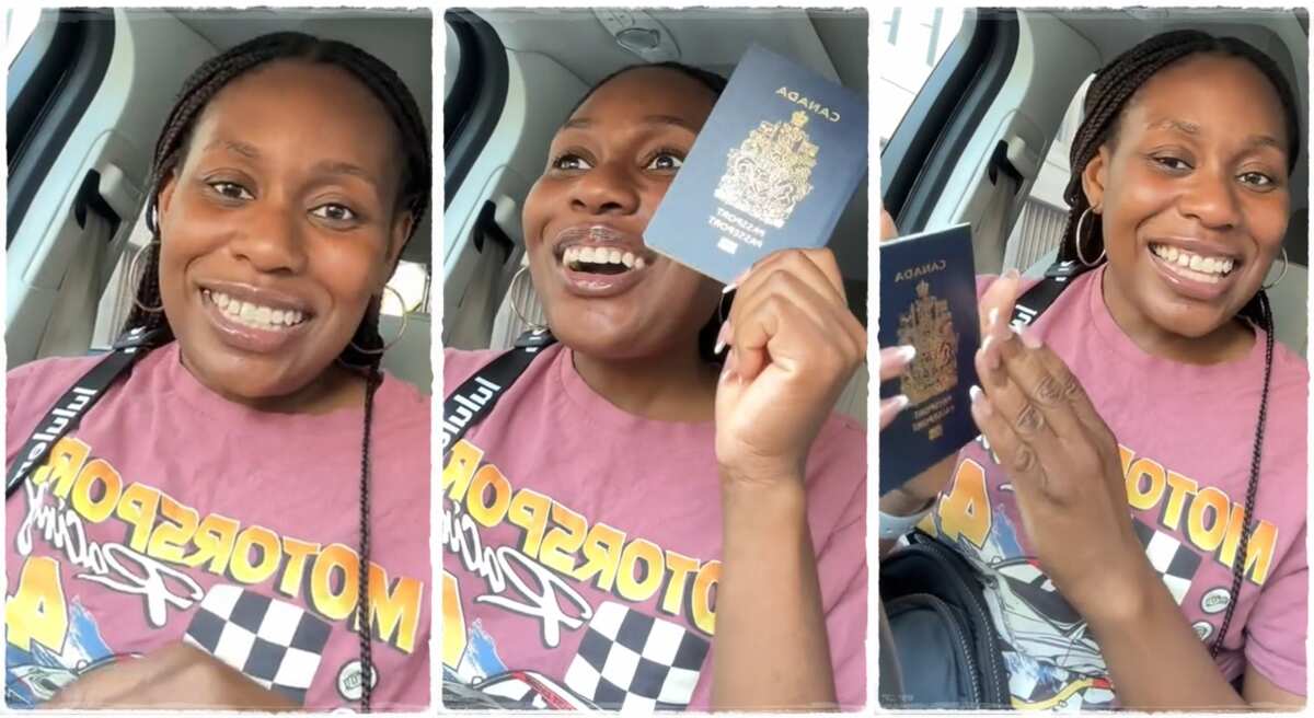 Lady rejoices after becoming a Canadian citizen.