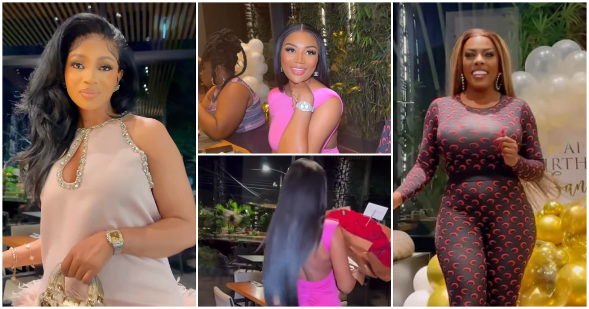 Ghanaian socialite and lawyer Sandra Ankobiah slays in a pink backless dress for her pre-birthday dinner