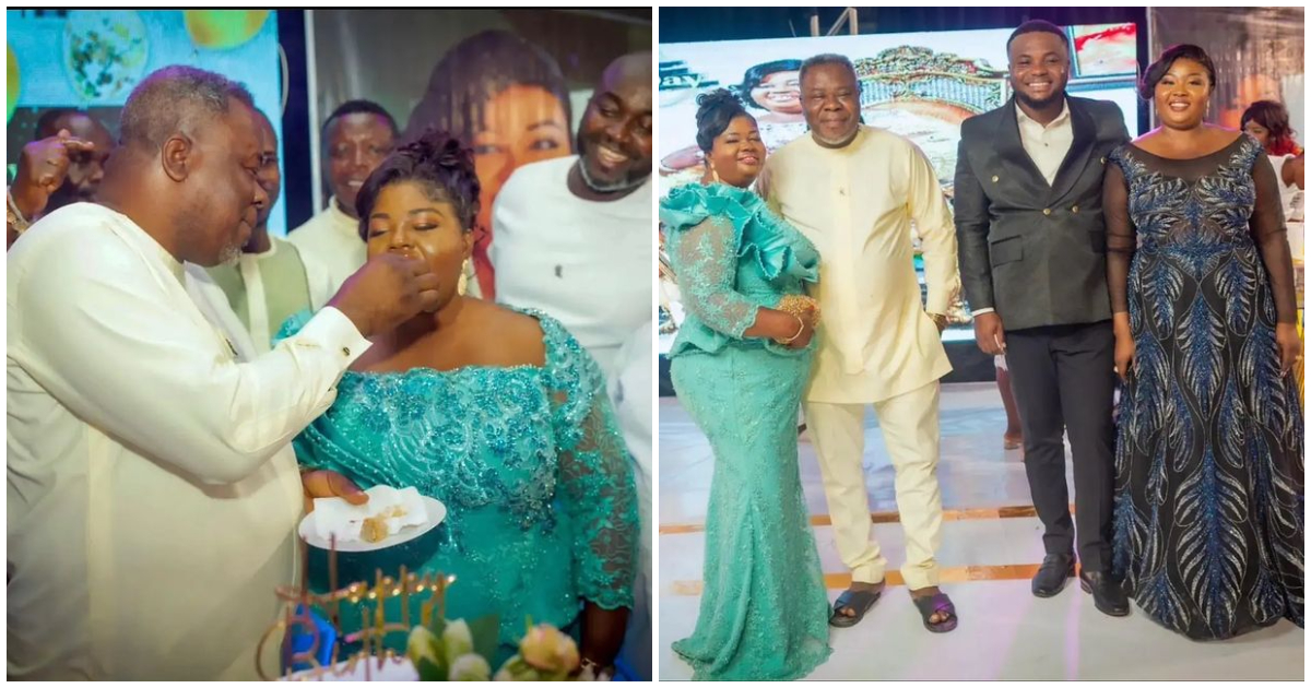 Lovely family: Dr Kwaku Oteng feeds cake to his his beautiful wife, their children smile in photos