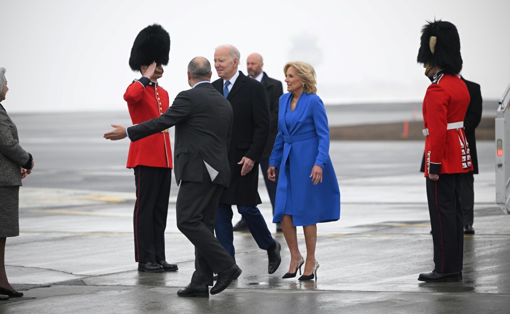 US President Joe Biden and First Lady Jill Biden arrived Thursday ahead of Friday's summit and address to parliament