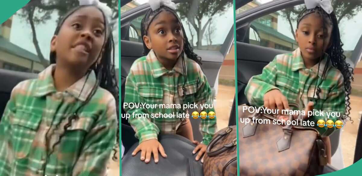 Girl sad as her mum comes to pick her up late from school.
