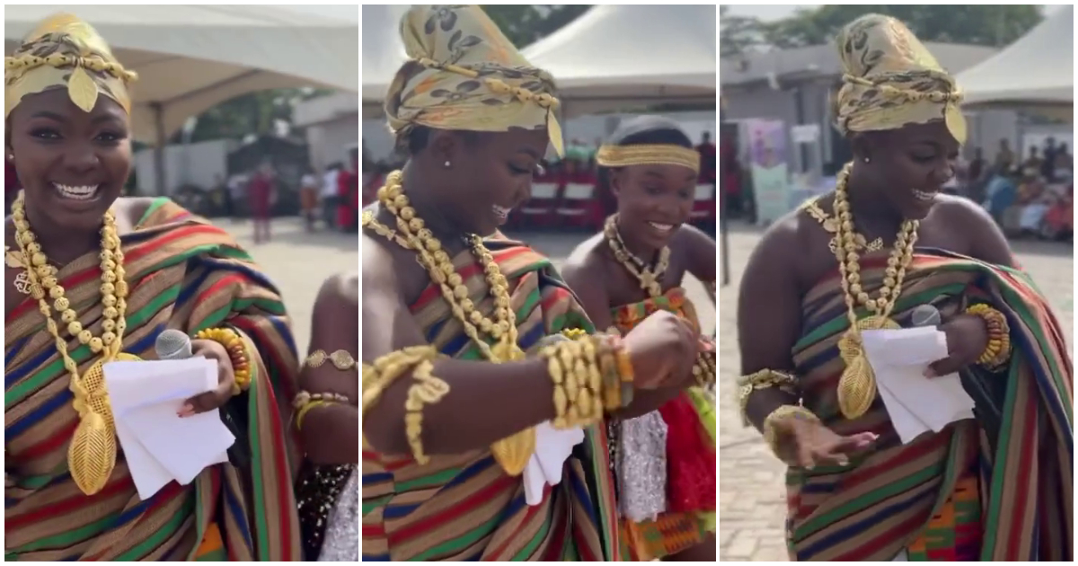 Felicia Osei looks regal in kente and gold, displays incredible adowa dance moves