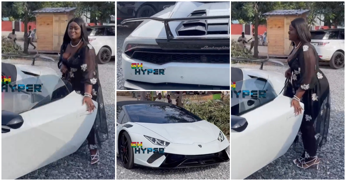 Curvy lady flaunts Lamborghini as she arrives at friend's restaurant reopening in Accra, video drops