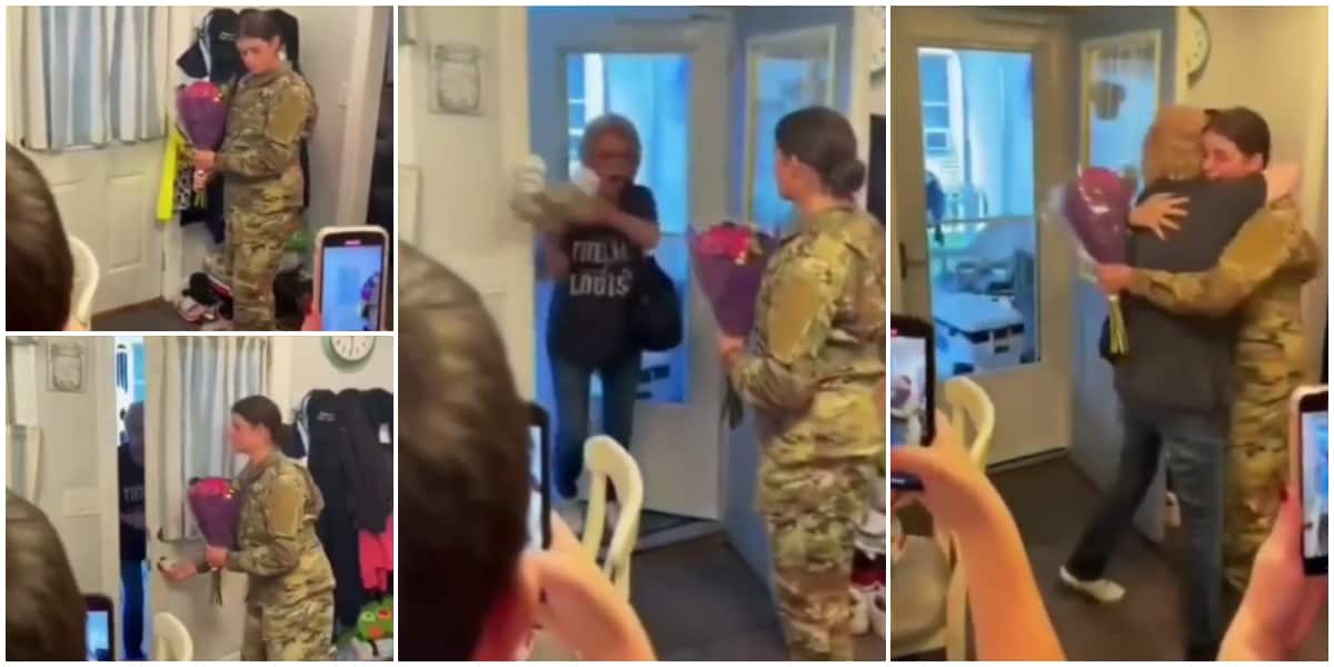 Grandma throws away her coffee to hug returning granddaughter who is a soldier in sweet video
