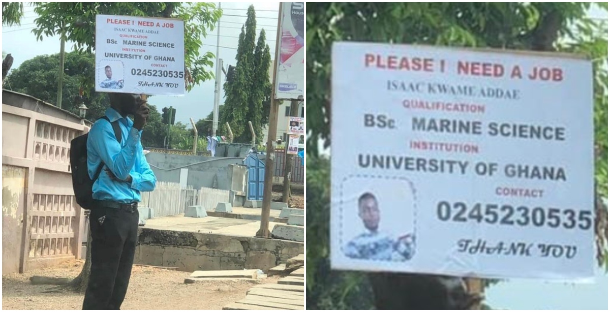 "Please help me" - Jobless UG graduate hits the streets with placard to beg for an offer