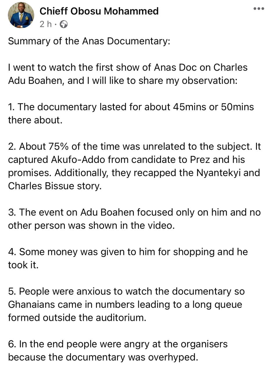 This is how a commentator summarised the documentary on Facebook.