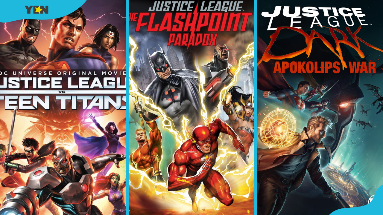 Justice League vs. Teen Titans, Justice League: The Flashpoint Paradox, and Justice League Dark: Apokolips War movie covers