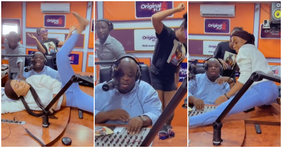 Akuapem Polo jumps unto radio presneter's table to twerk, the dramatic actress causes reaction