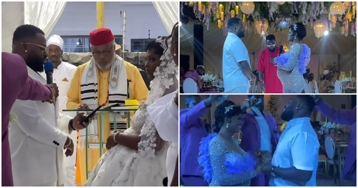 Heavily pregnant Ghanaian bride Narkie dazzles in see-through lace gowns for her reception party
