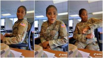 Lady in US military uniform dances to Buga during work hours, lovely video stirs reactions online