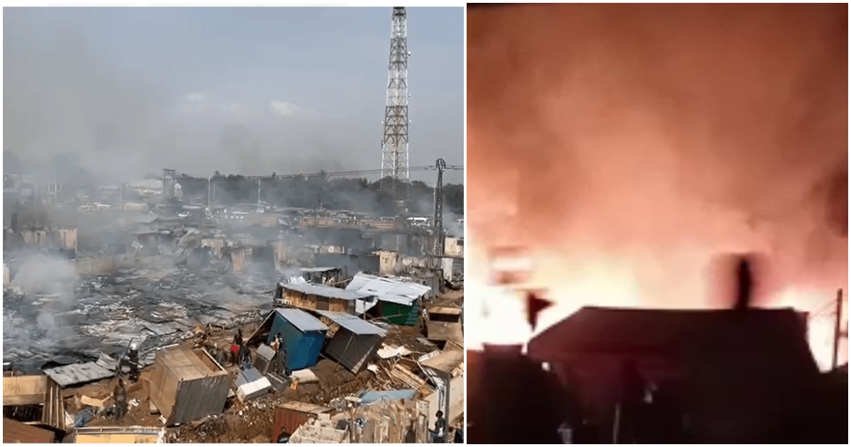 Fire destroyed many structures at Madina Ritz Junction.