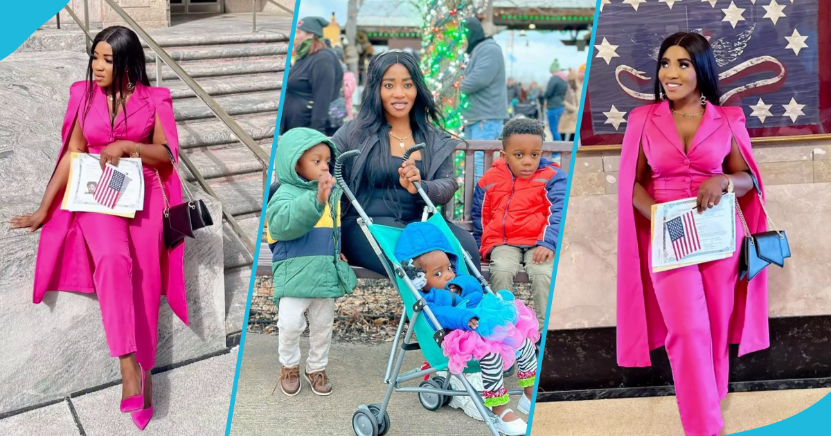Lil Win's wife Maame Serwaa and their kids in the US