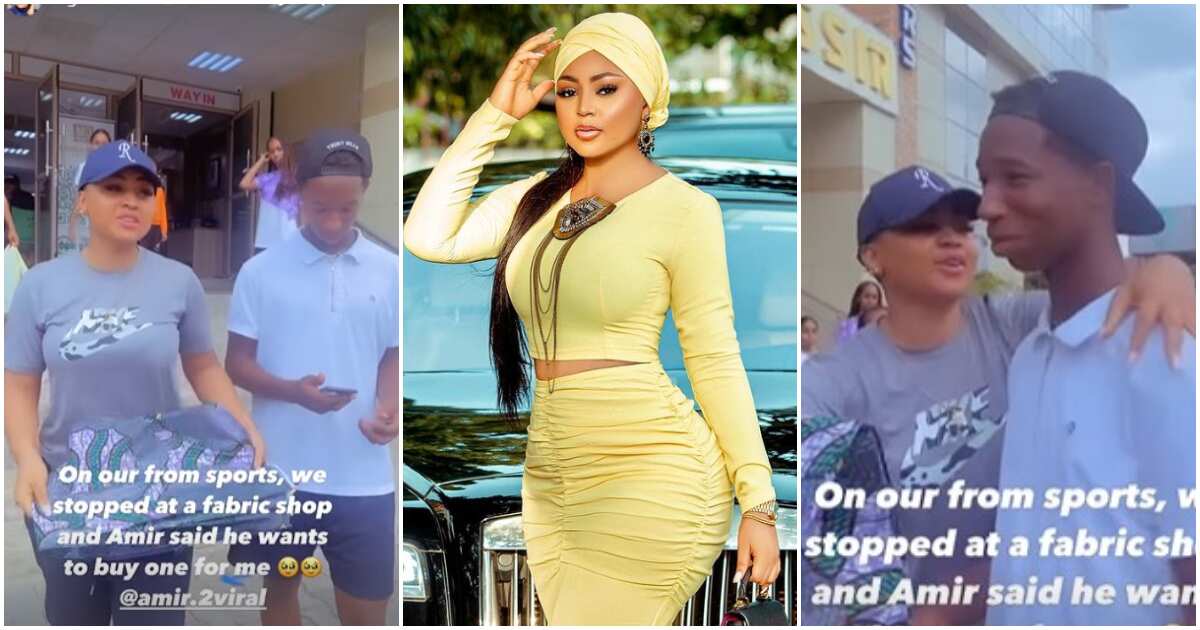 "They may be agemate": Regina Daniels rejoices as stepson buys her a wrapper worth N15k, shares video